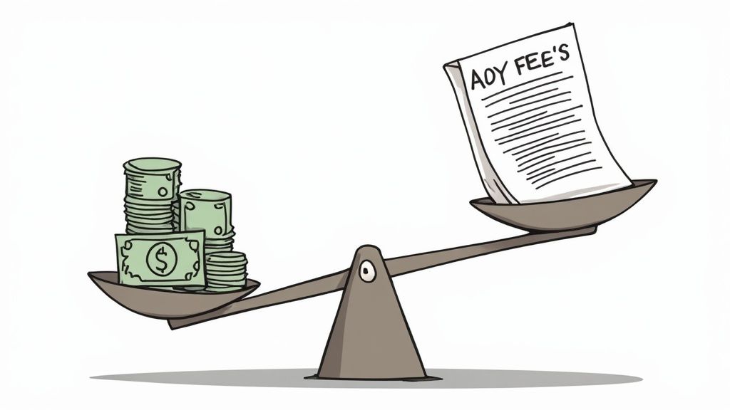 A calculator and pen on top of financial documents related to divorce costs
