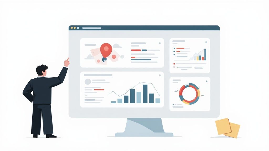 A sample dashboard showing software development KPIs like DORA metrics, cycle time, and bug rates.