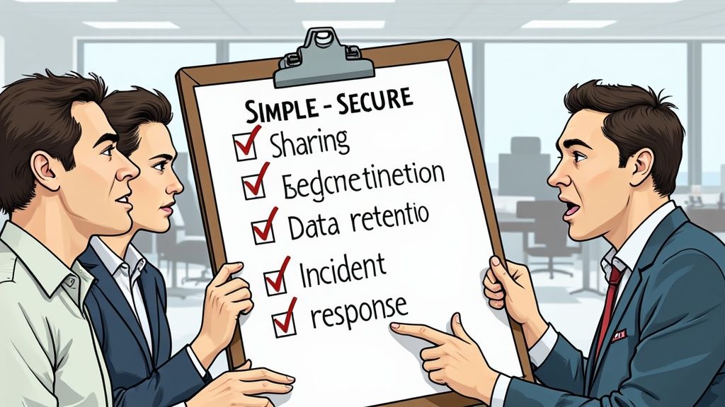 A person reviewing a well-organized playbook or binder with checklist icons.