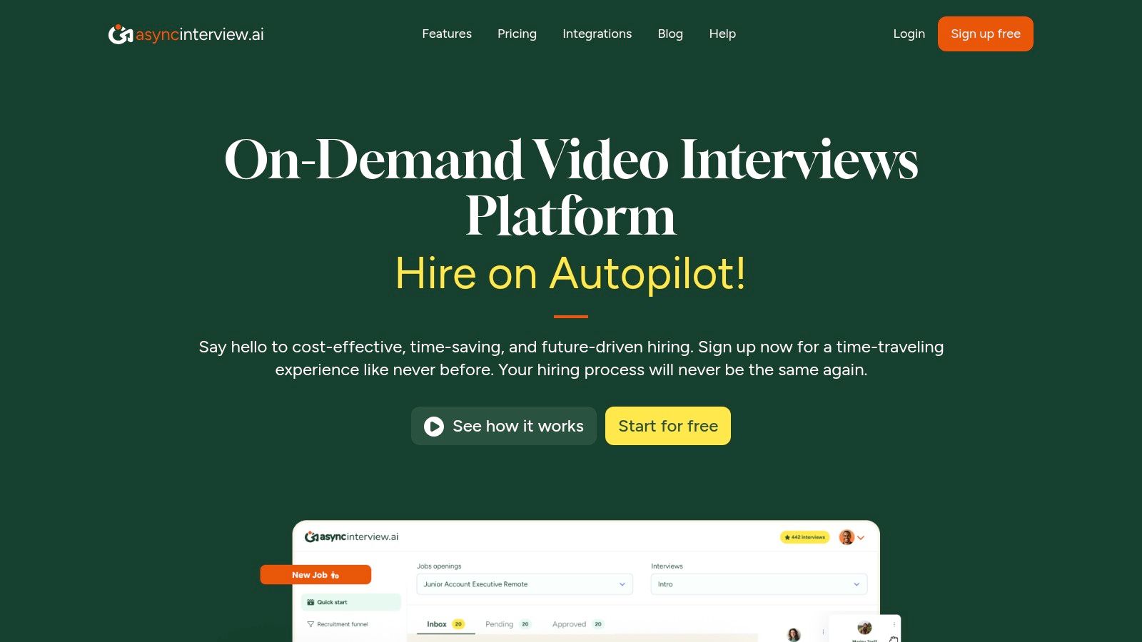 Async Interview dashboard showing candidate interviews