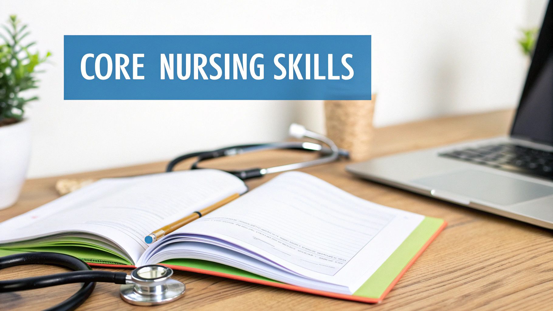 A female student in a lab coat looks thoughtfully at a model of the human brain.