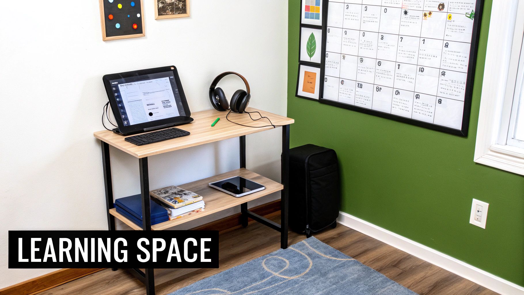 A child learning online in a comfortable home environment