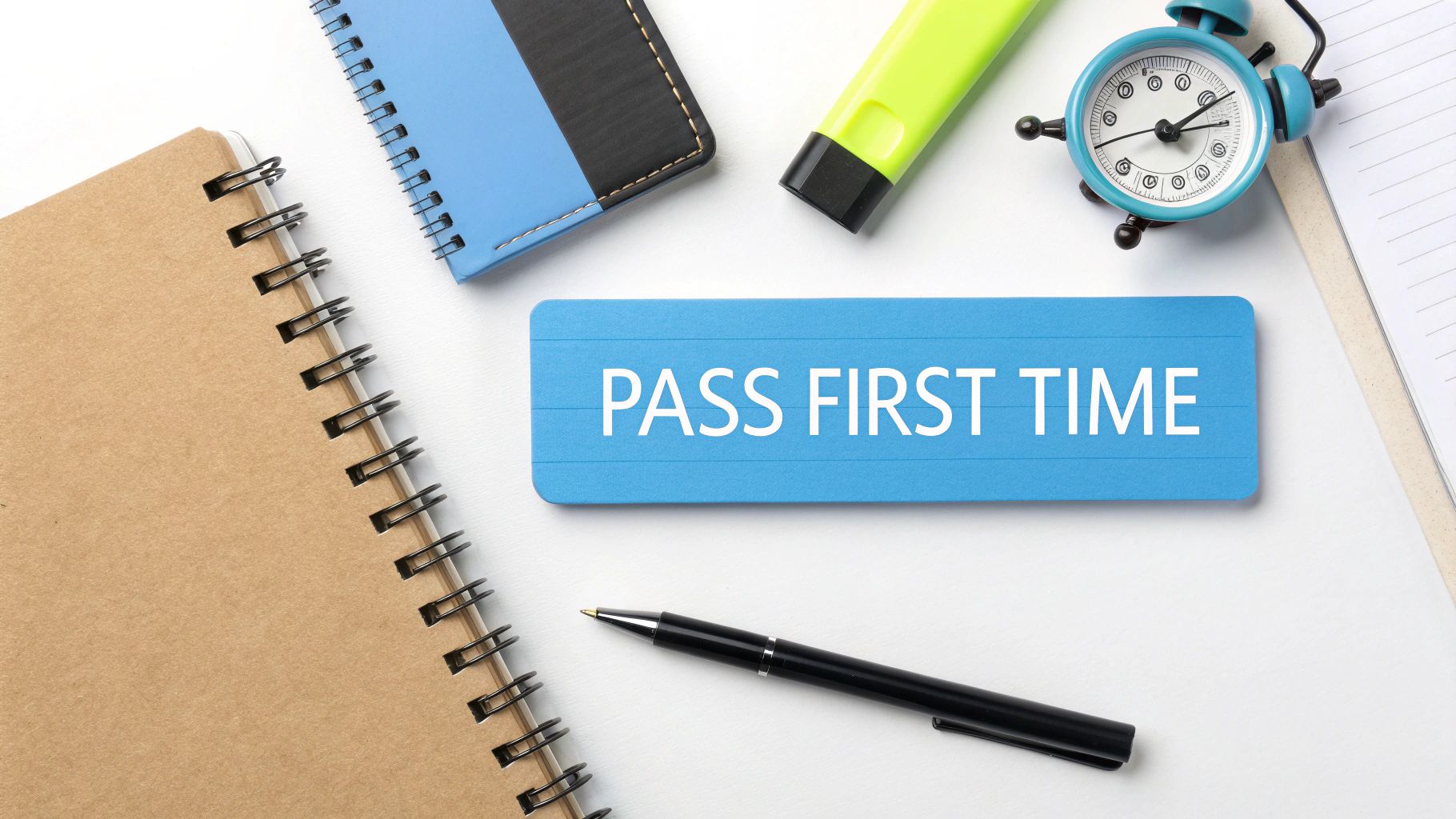 A student looking determinedly at past exam papers on a desk, symbolising focused preparation and effective study strategies.