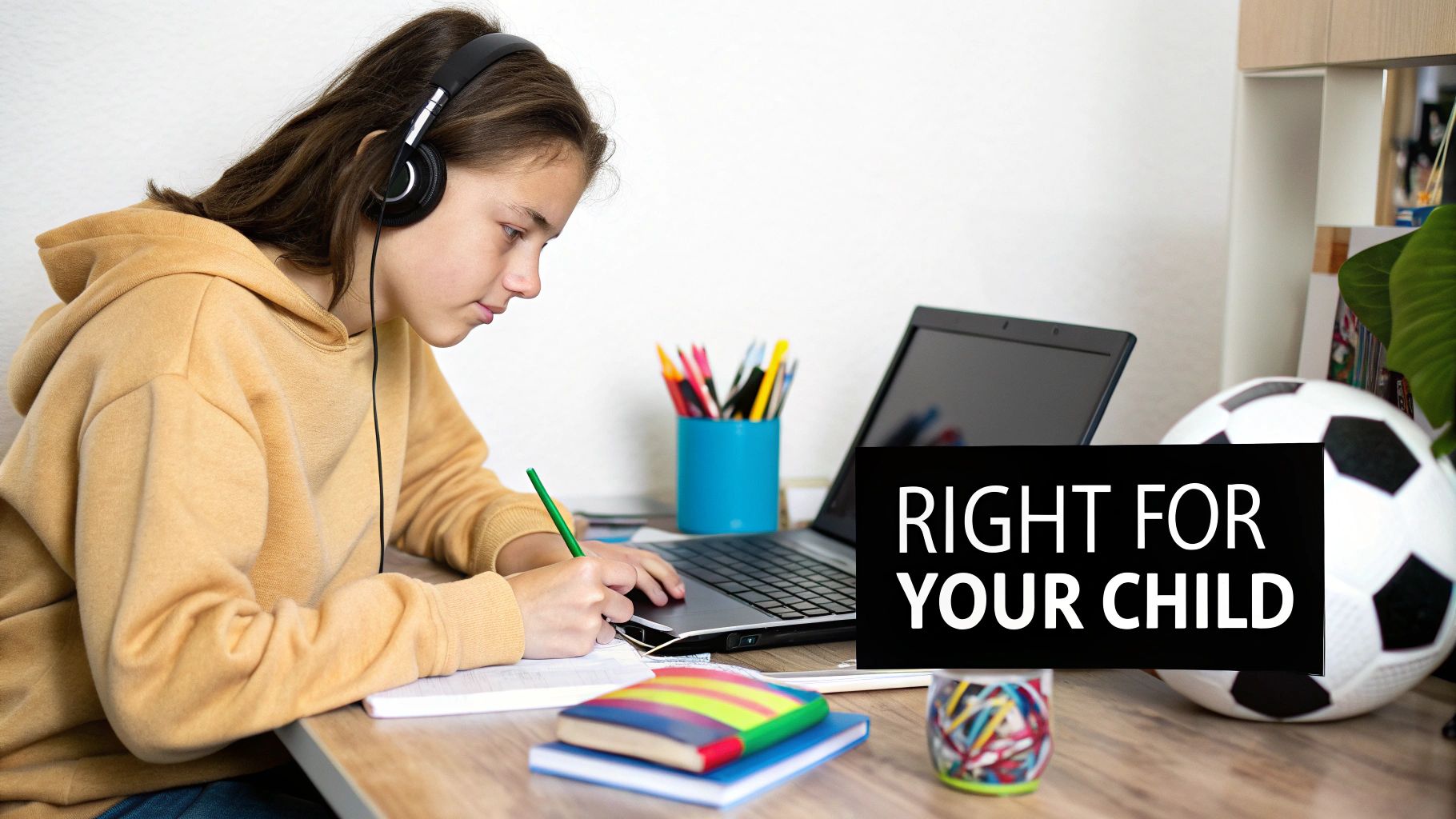 A student studying A Levels online from the comfort of their home.