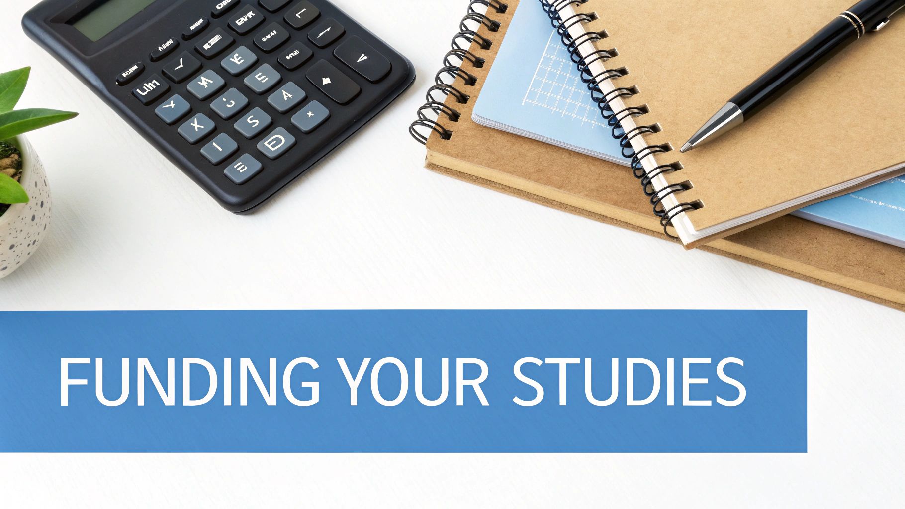 A person creates a budget at a table with a laptop, calculator, and notebook.