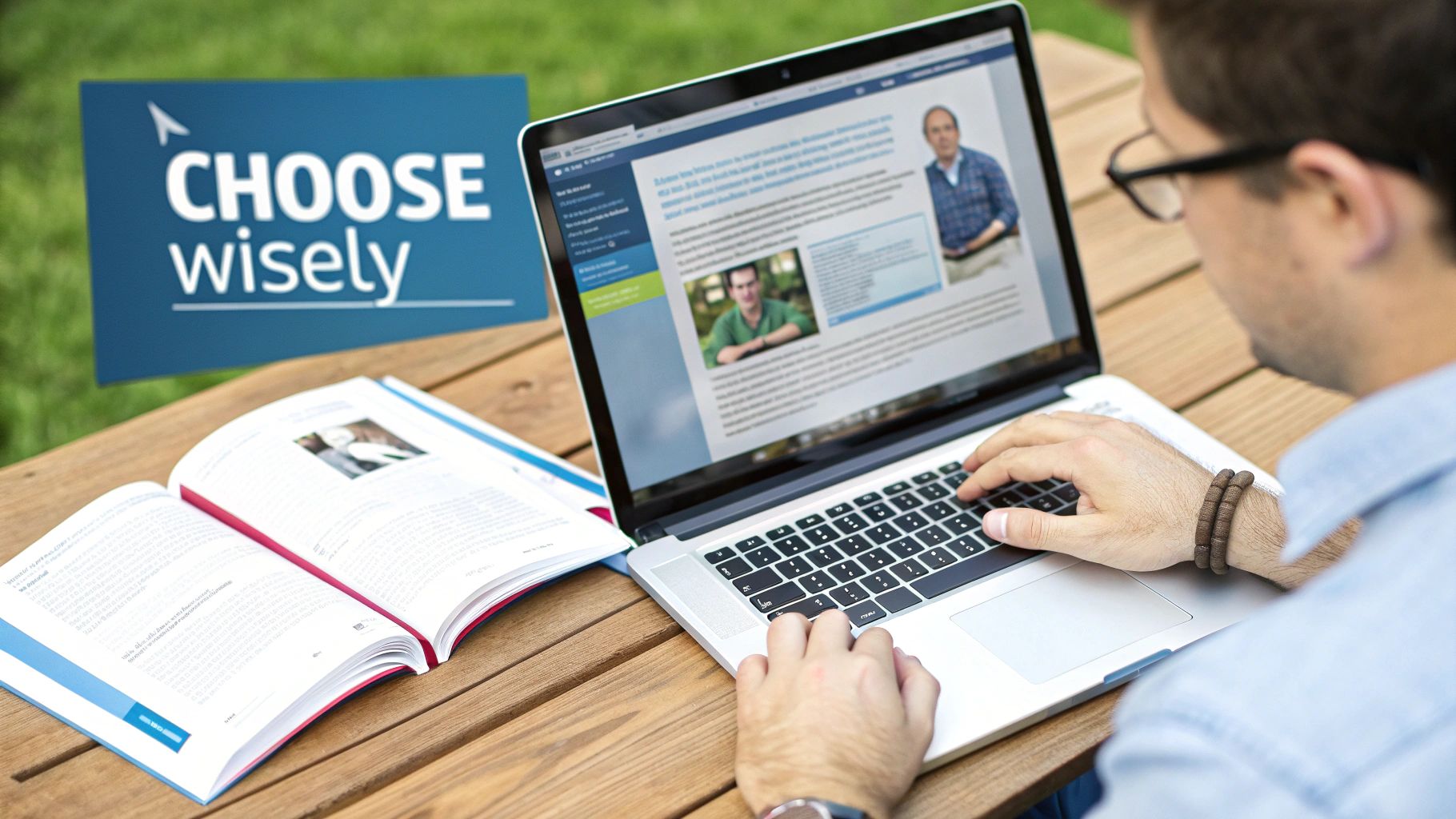 A person carefully compares two documents on a desk, symbolising the process of choosing the right course provider.