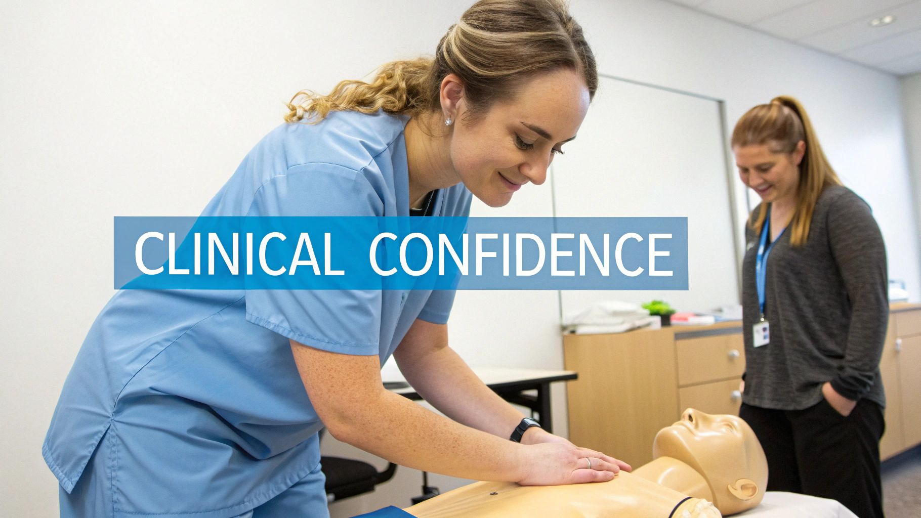 A midwifery student in uniform, smiling and looking prepared for a clinical placement.