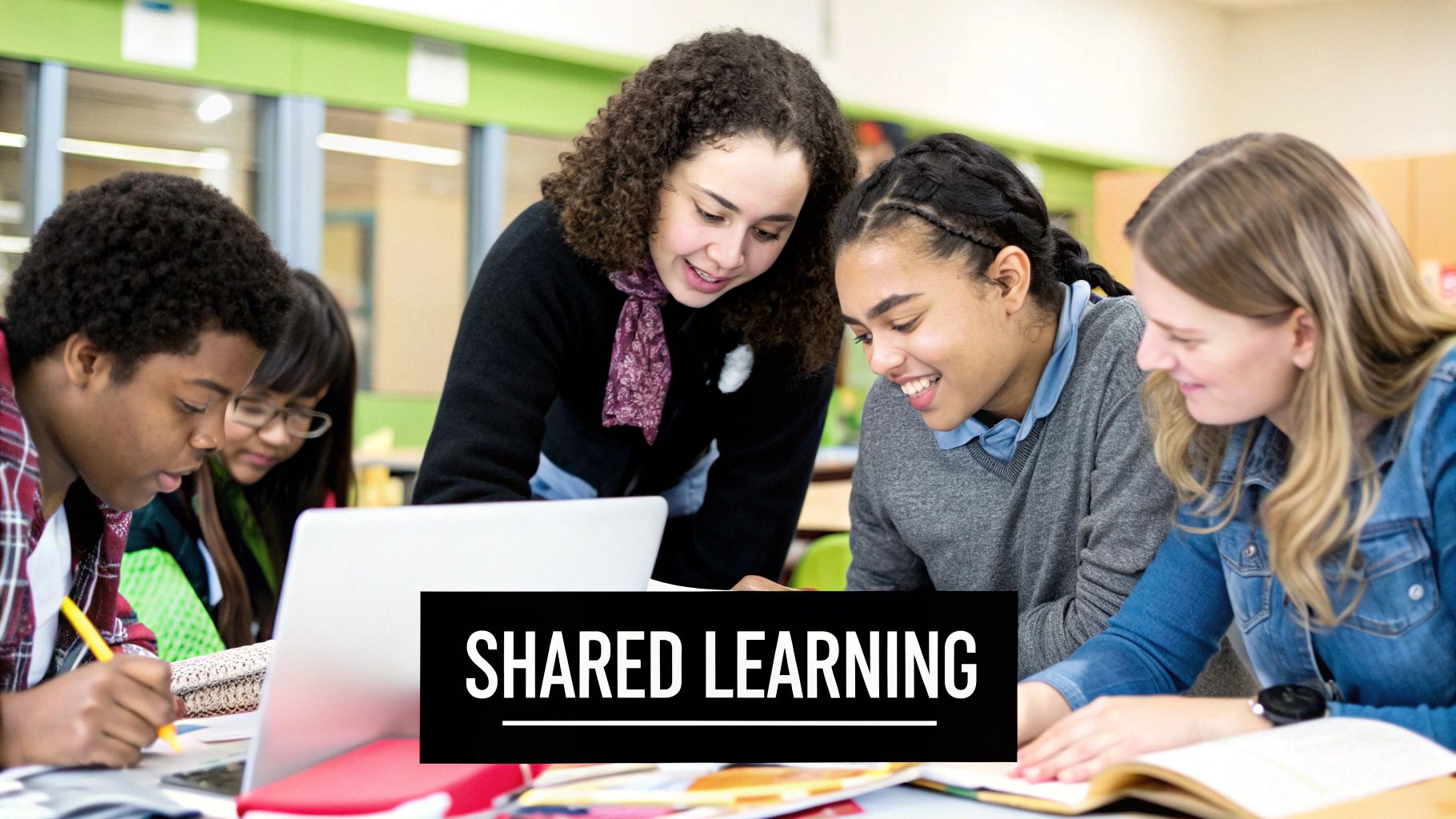 Children studying together in a positive and inclusive online environment