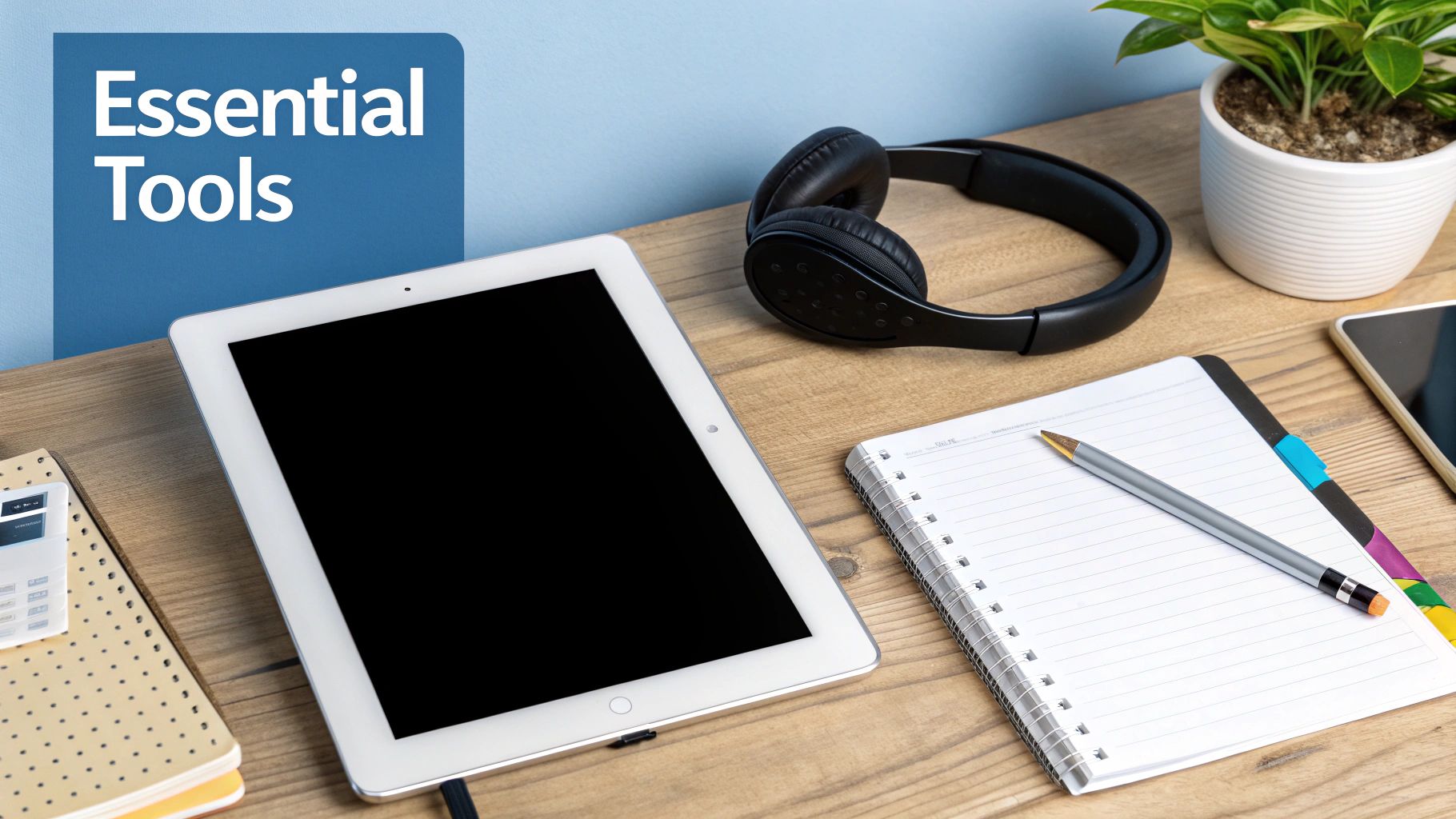 A modern learner using various digital devices for studying physics online.