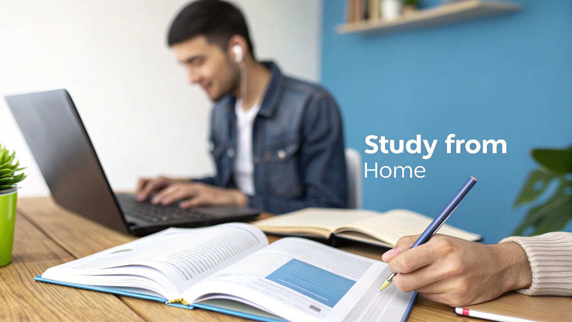 A person studying an online course on their laptop in a comfortable home setting.