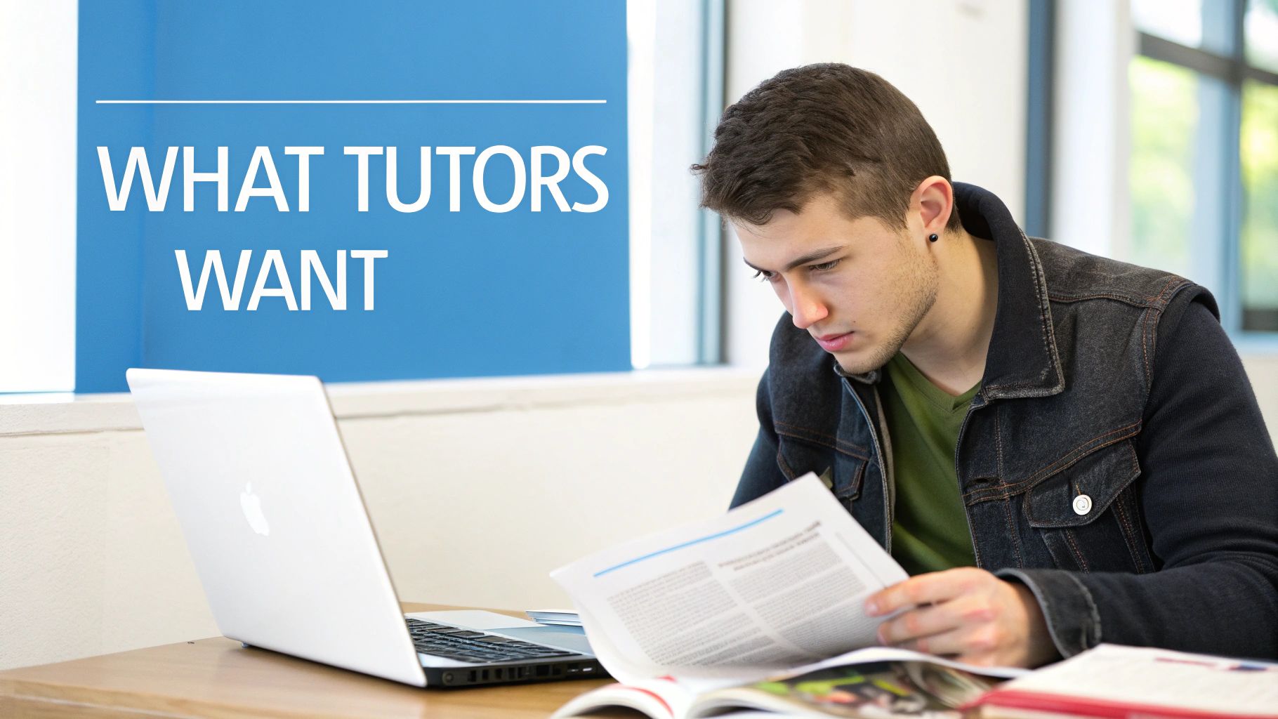 A student sitting at a desk and thoughtfully writing in a notebook, planning their personal statement.