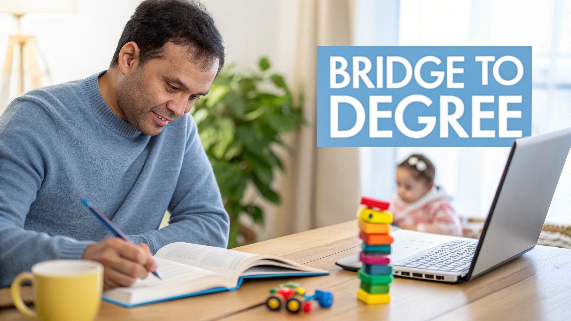 A student studying on a laptop, representing the flexibility of online learning.