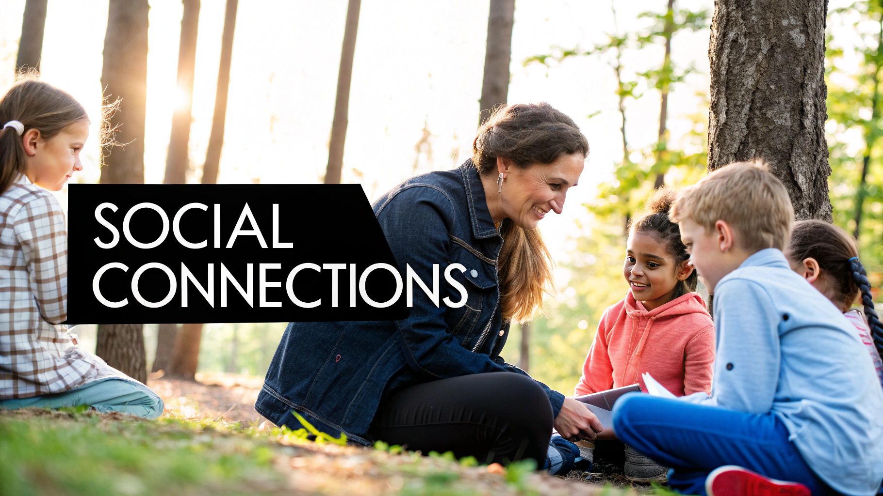 Children building friendships in an outdoor community setting.