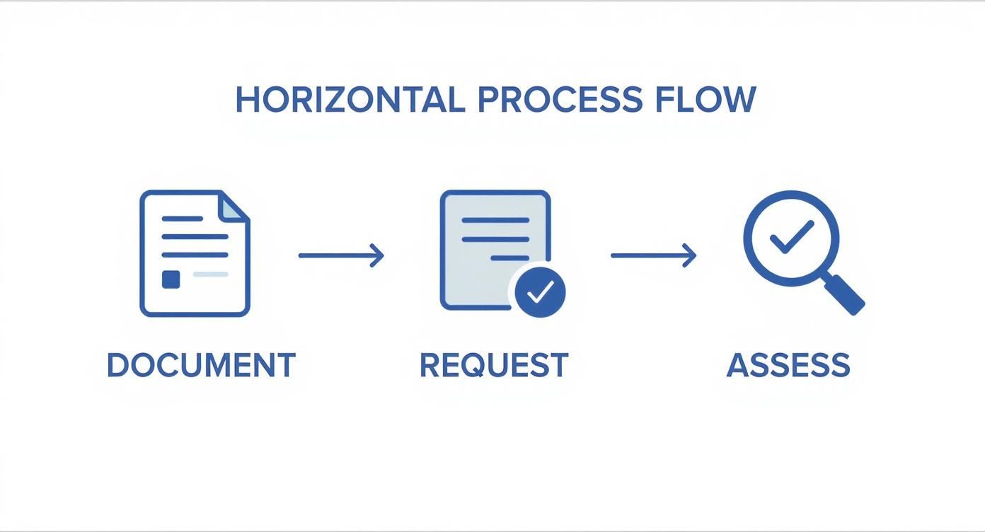 Infographic showing the three-step process for an EHC Plan, with icons for Document, Request, and Assess.