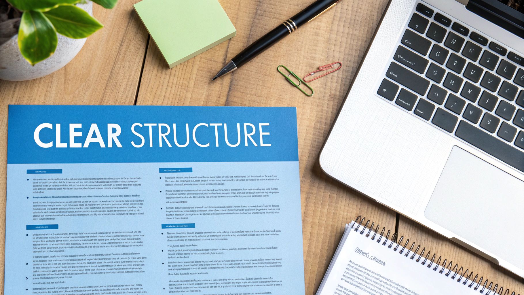 A person arranging sticky notes in a logical sequence, representing the structure of a personal statement.