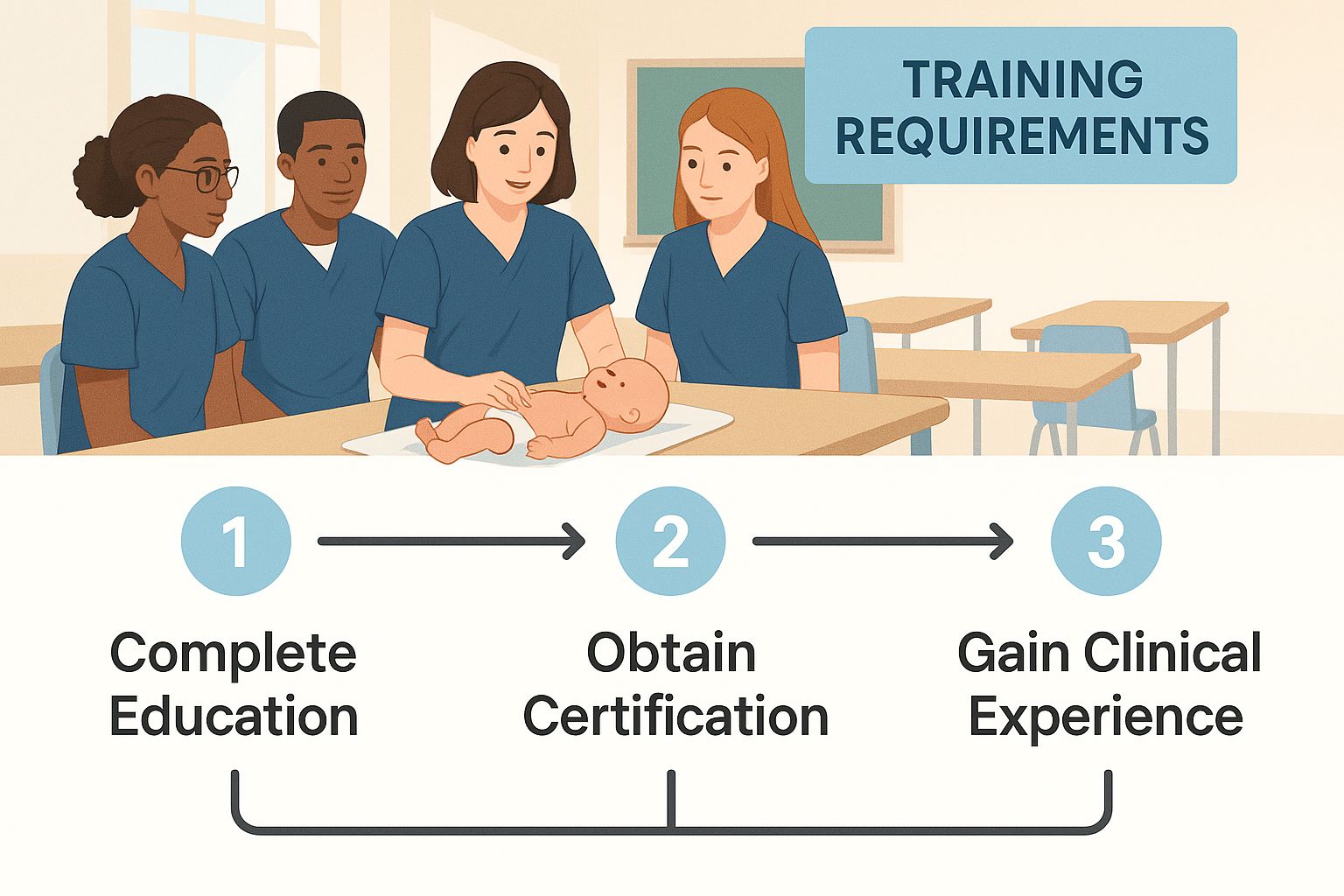 Infographic about how to become midwife