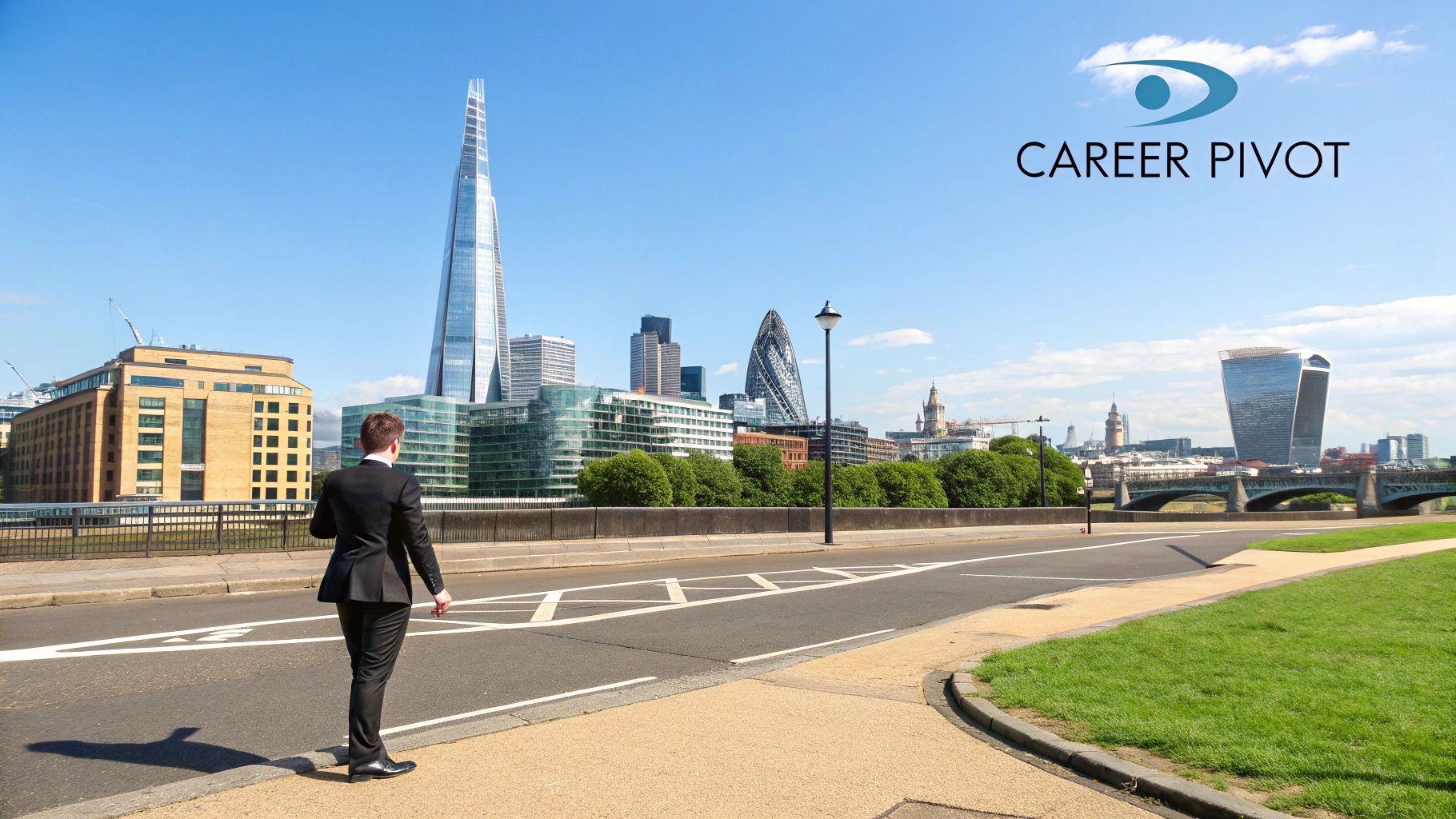 A person thoughtfully looking at a career path visualization on a wall.