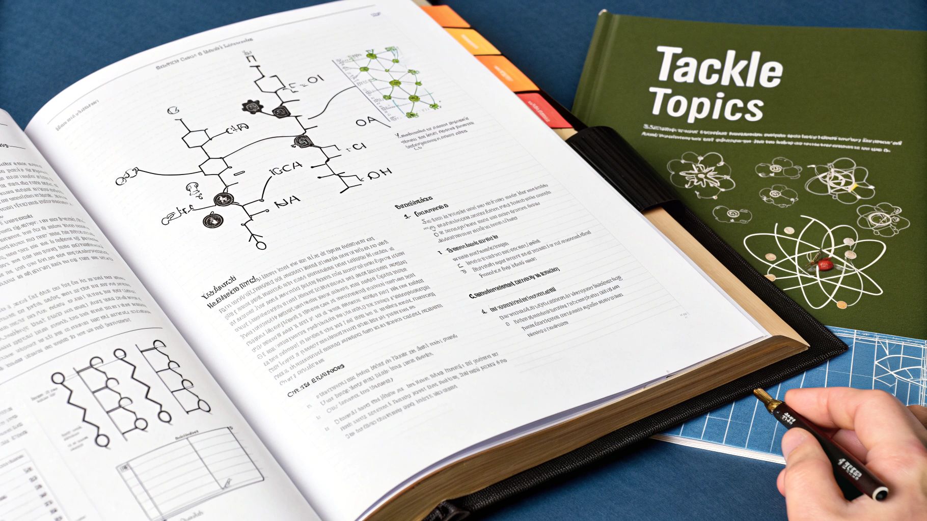 A student using diagrams and models to understand complex biological pathways.