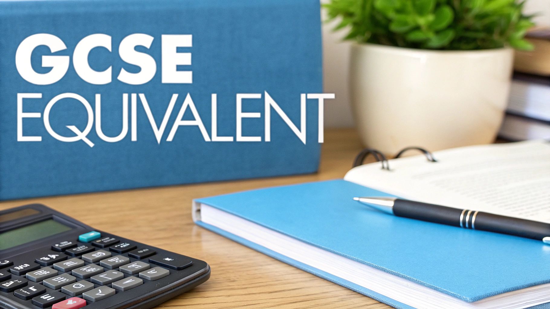 A graduation cap and a certificate next to a calculator and pen, symbolising the official recognition and equivalence of Functional Skills Level 2 and GCSEs.