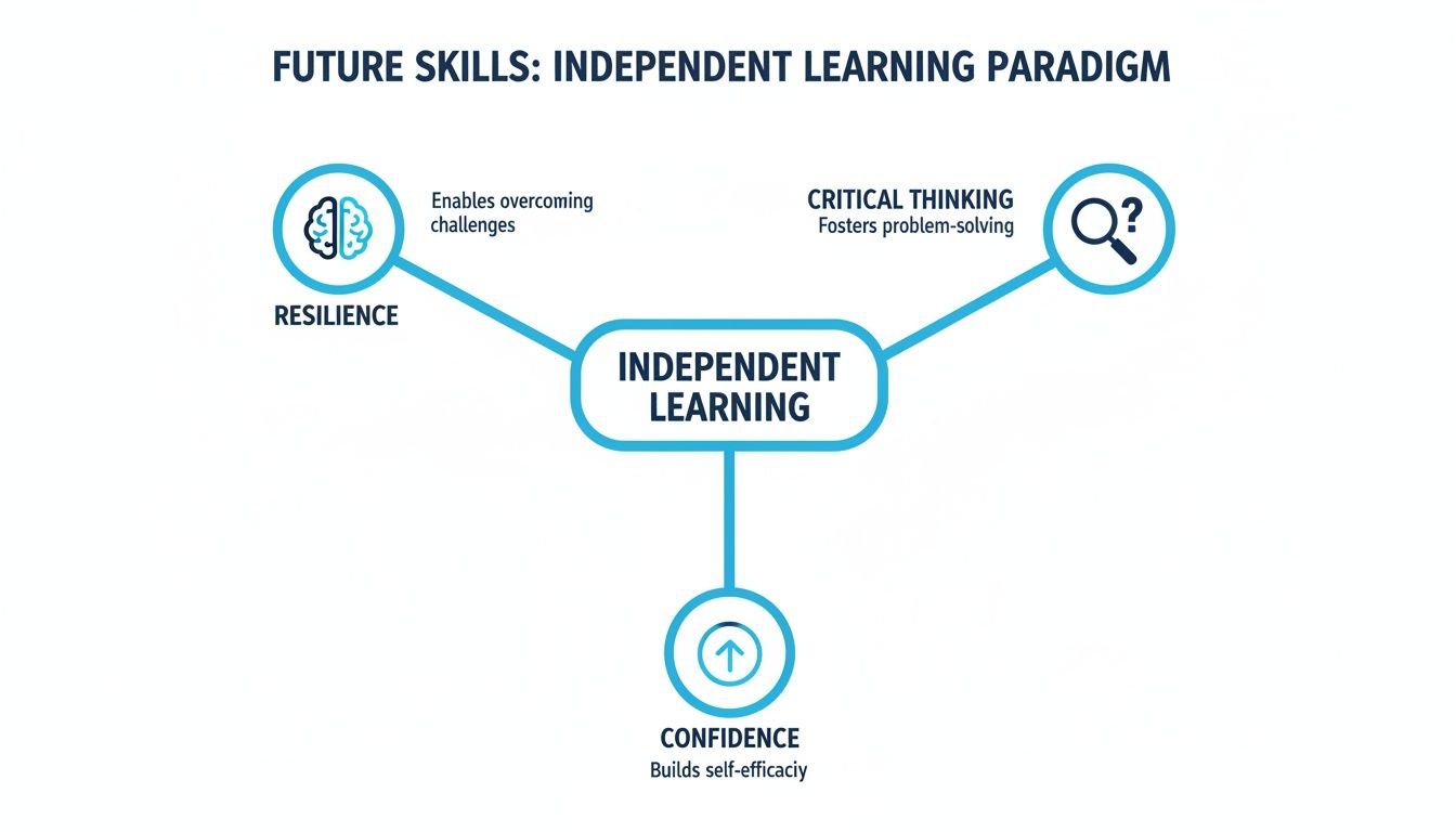 Diagram illustrating independent learning, connected to resilience, critical thinking, and confidence.