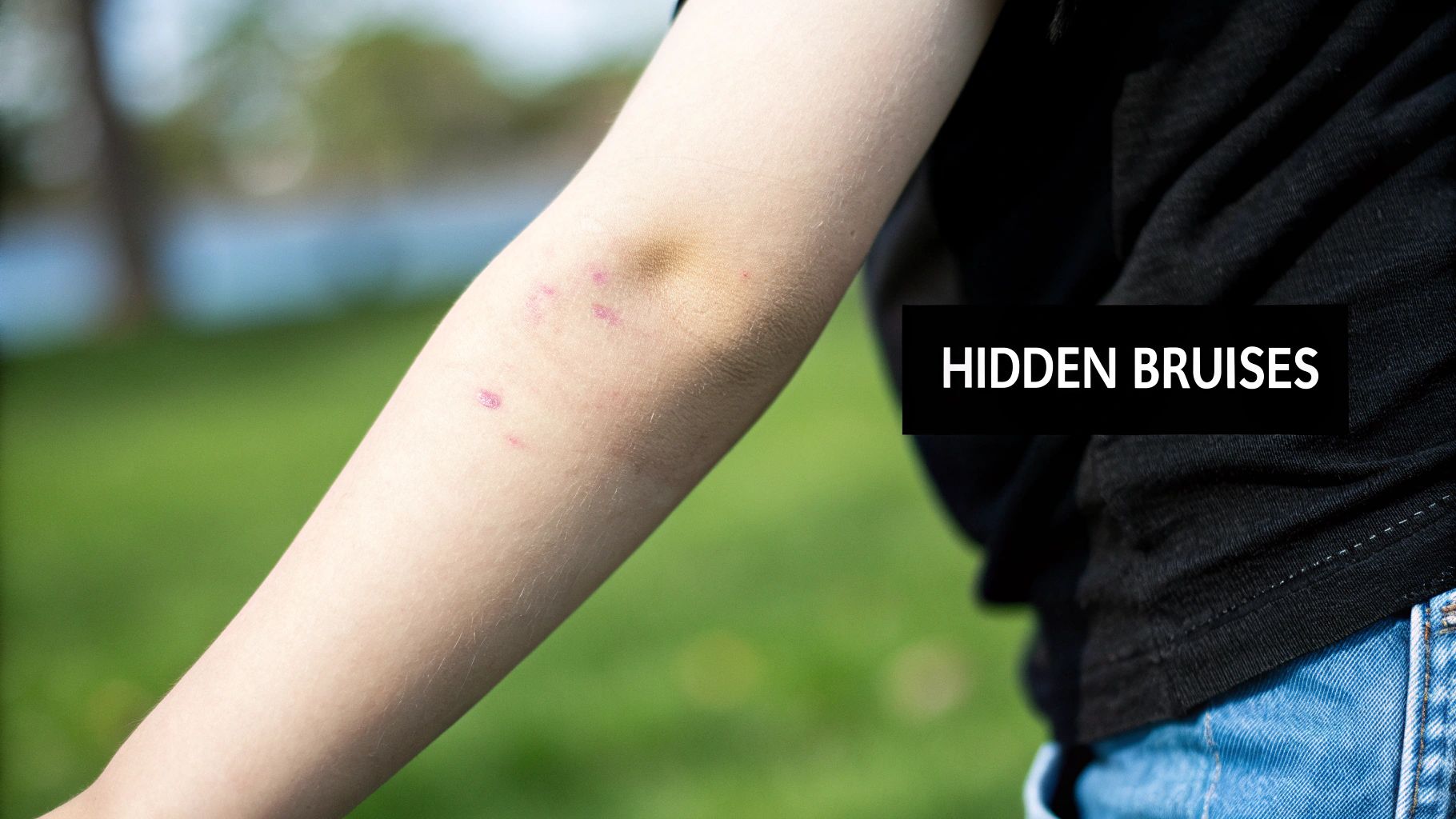 A child with a bruised cheek looking sad, symbolising the physical indicators of bullying.