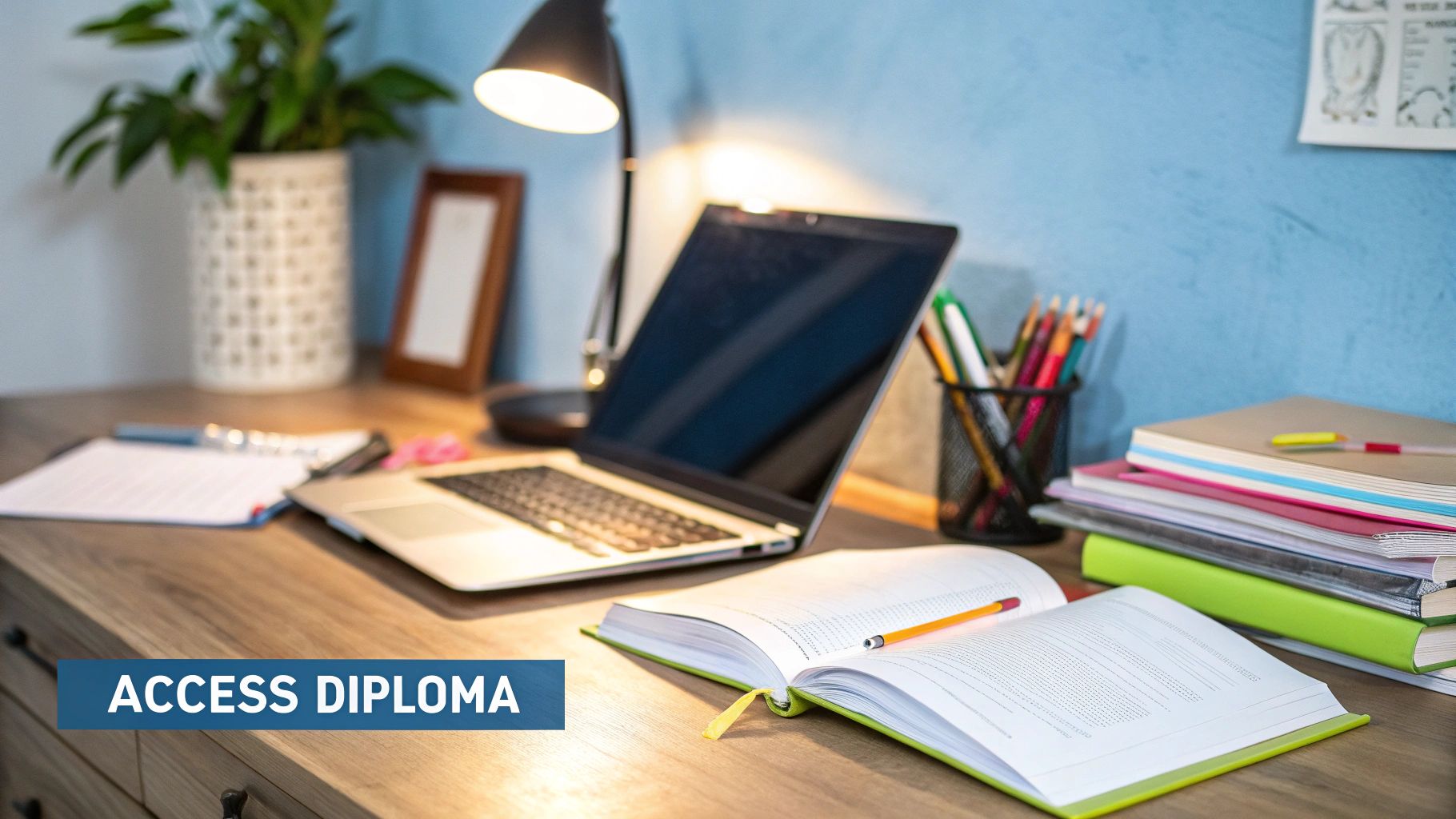 A student looking determined while studying for her Access to Higher Education Diploma.