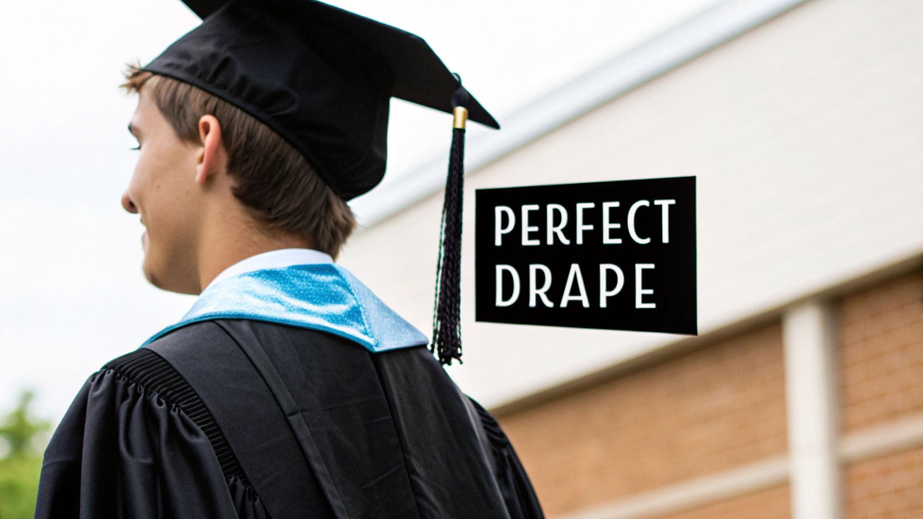 A graduate properly wearing their academic hood