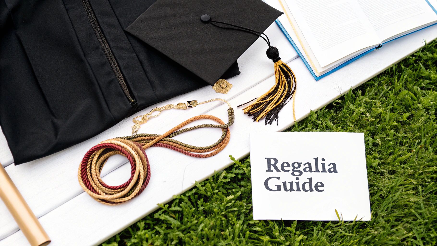 Graduates celebrating in their academic regalia with colorful stoles and cords.