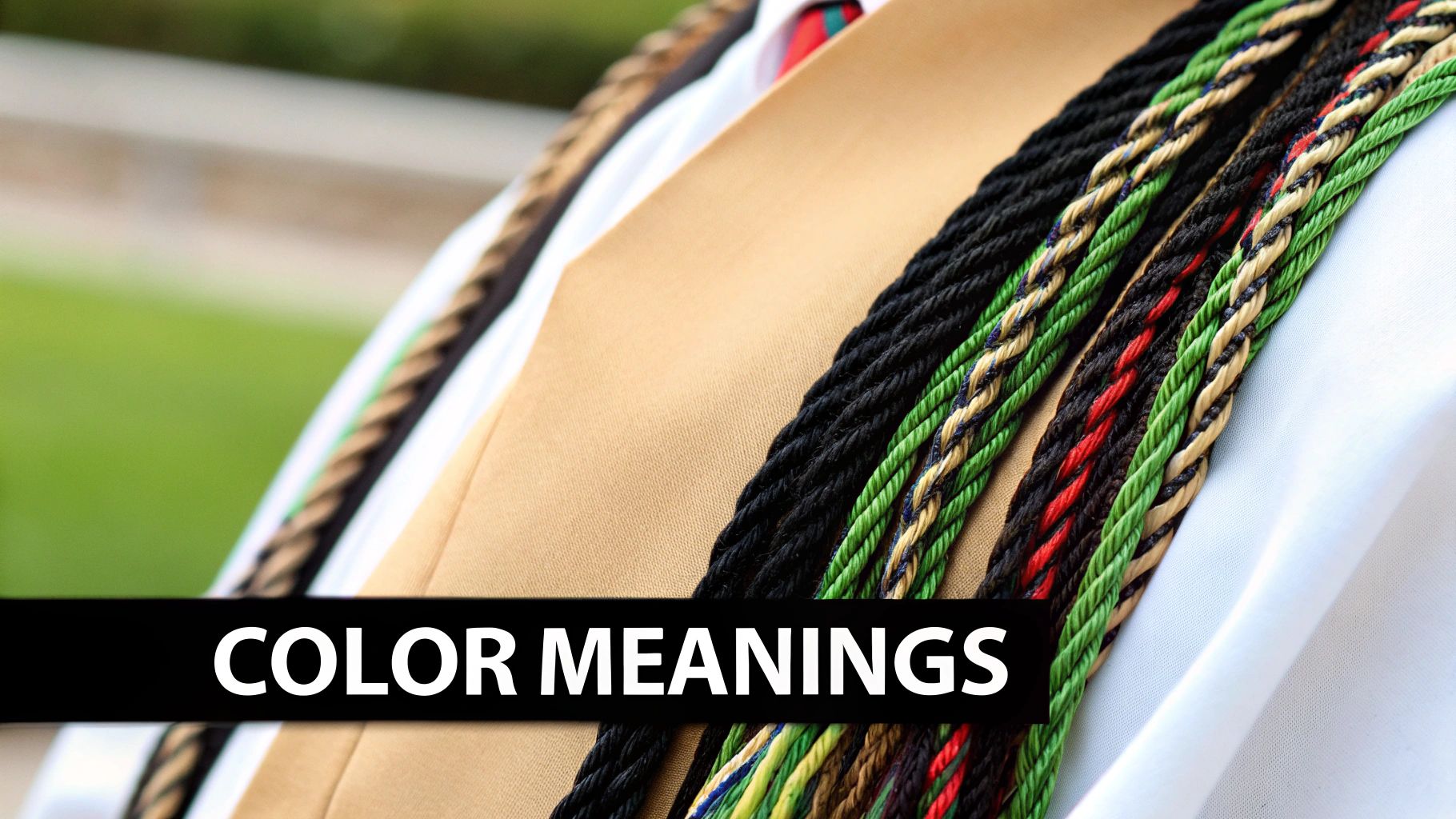Honor cords in various colors like black, green, and red, representing different meanings.