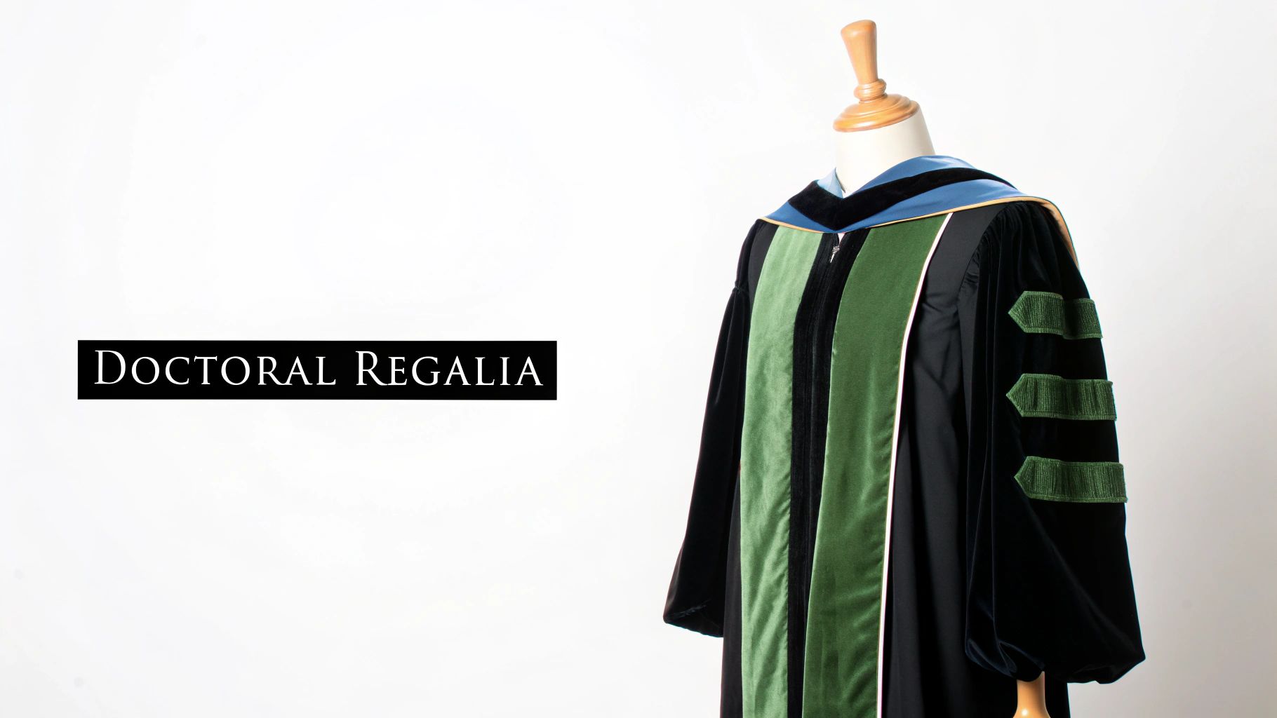 A diverse group of PhD graduates smiling in their doctoral regalia, showcasing their gowns, hoods, and tams.