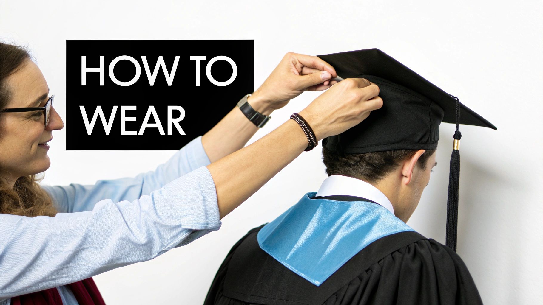 A graduate wearing their masters regalia correctly, with the hood properly displayed.