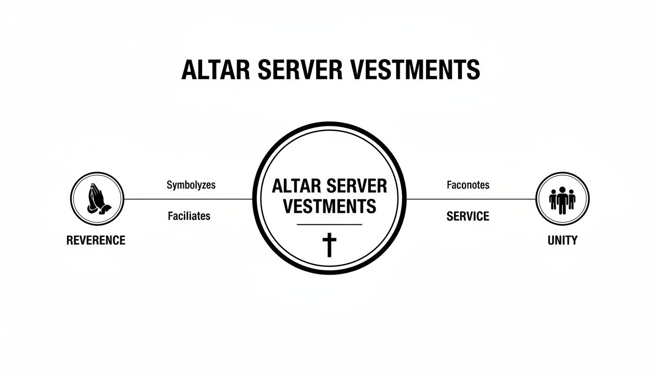 Diagram illustrating altar server vestments, symbolizing reverence and facilitating service for unity.