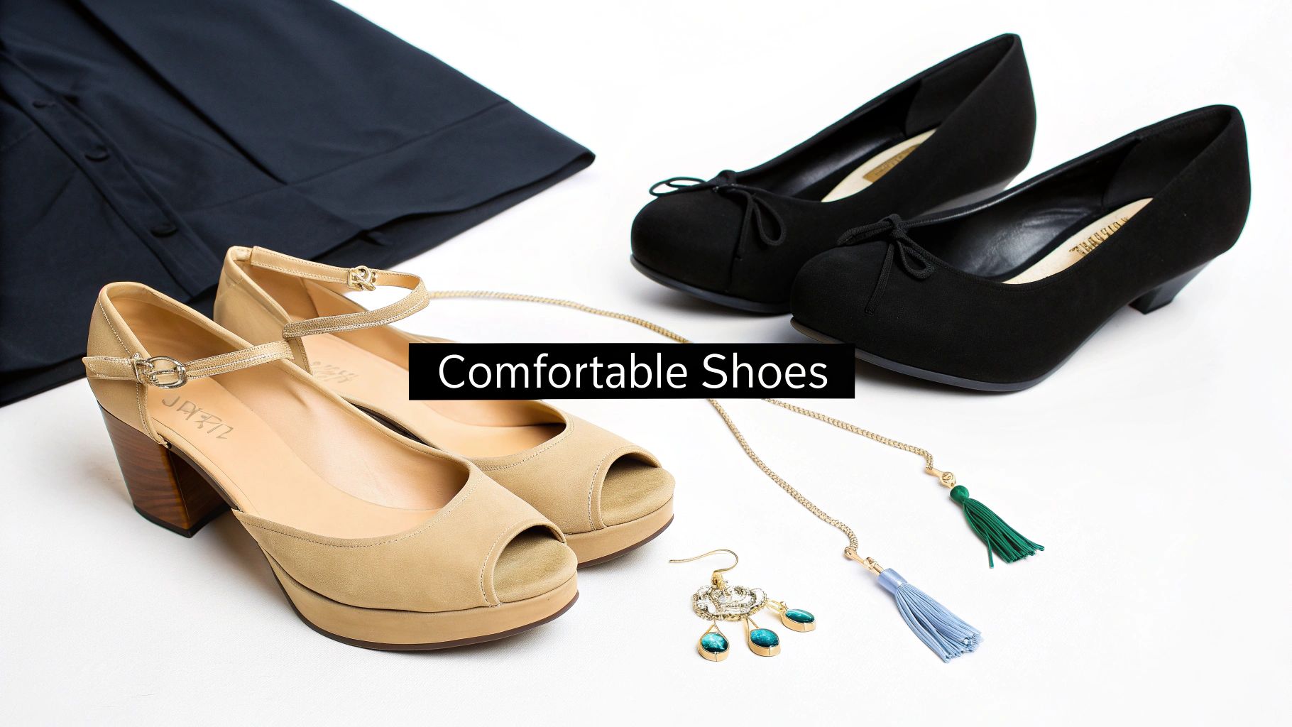 A close-up of a graduate's shoes, honor cords, and stole.
