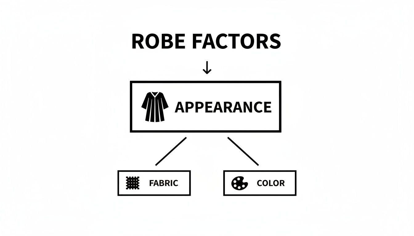 A diagram titled 'Robe Factors' showing Appearance branching into Fabric and Color.