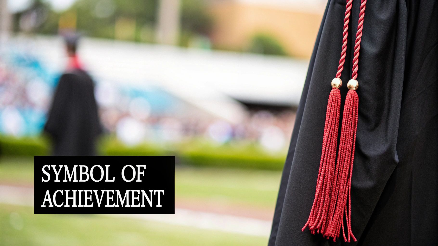 Graduates wearing red honor cords with their black gowns.