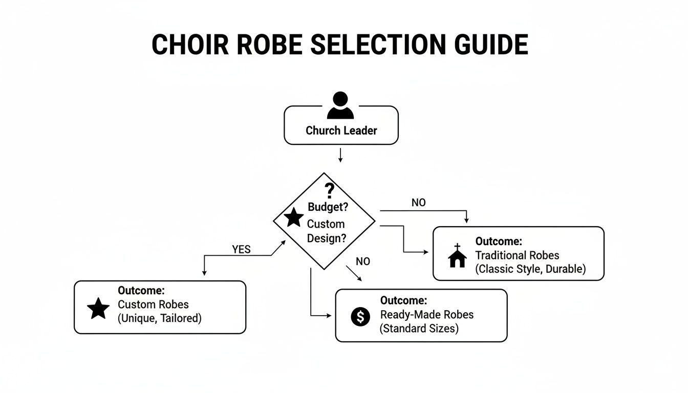 Flowchart illustrating the choir robe selection process based on budget and custom design preferences.