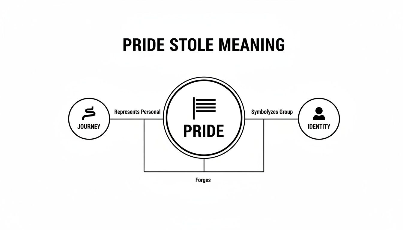 Diagram illustrating how the concept of Pride connects to personal journey and group identity.