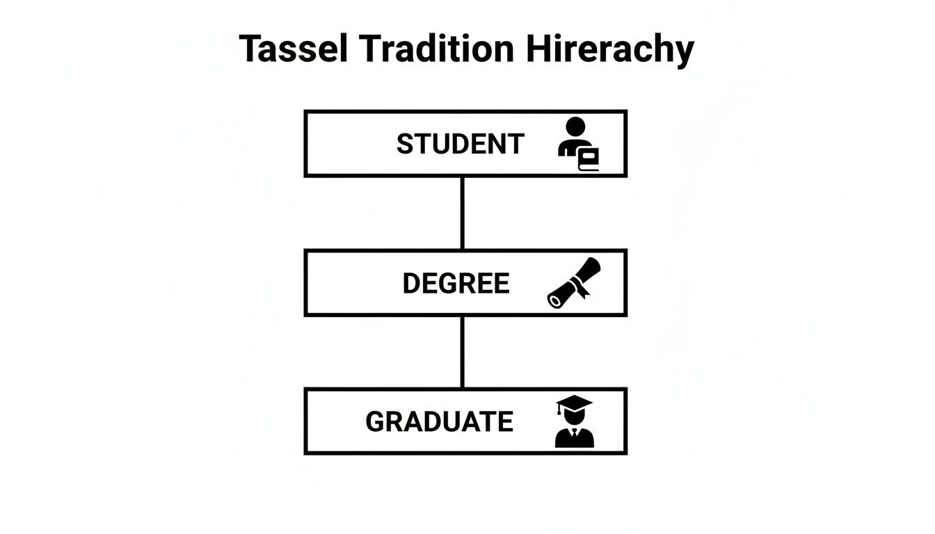 A hierarchy chart titled 'Tassel Tradition Hierarchy' showing the progression from student to degree to graduate.