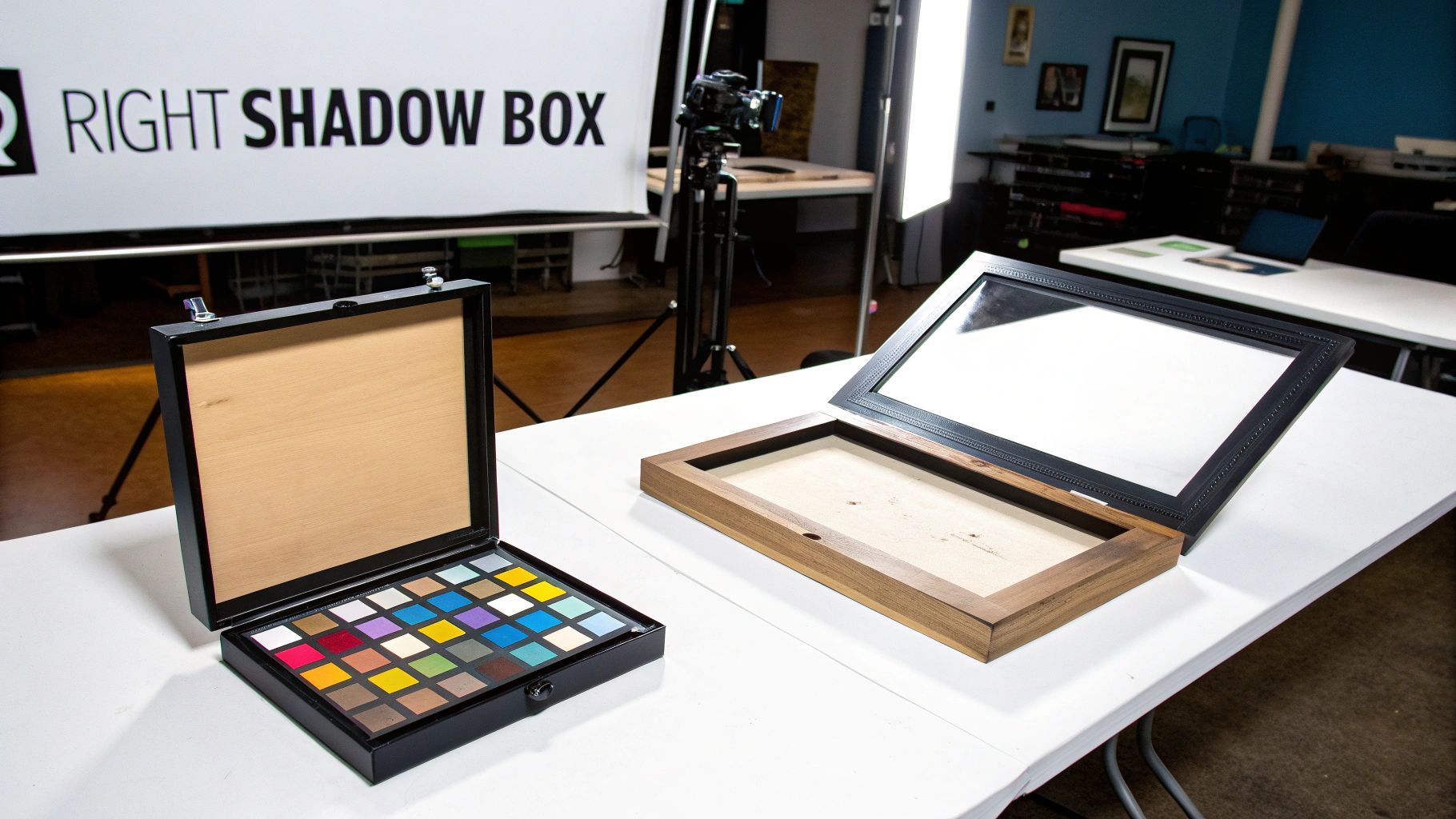A close-up of a graduation stole and cords perfectly arranged inside a shadow box frame.