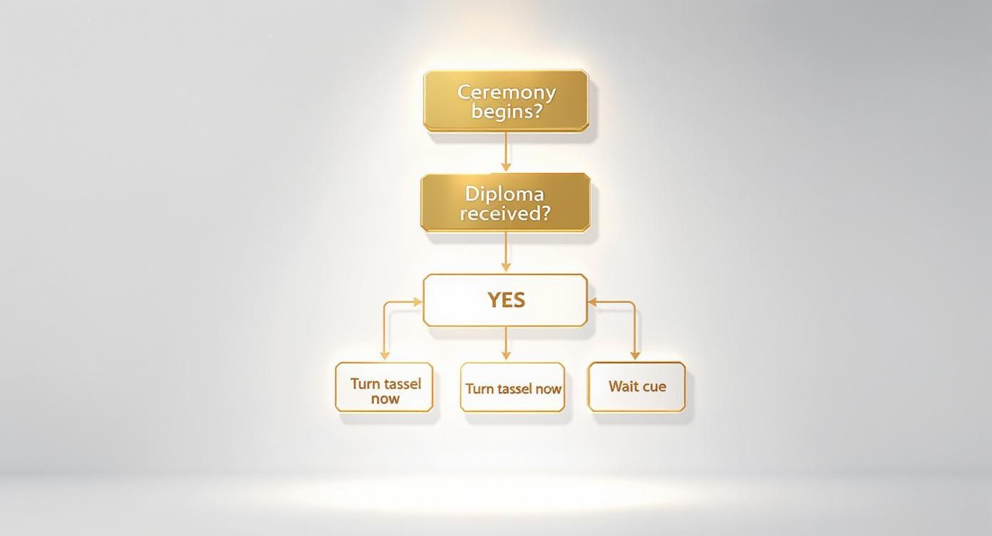 Flowchart showing graduation ceremony process from beginning through diploma reception to tassel turning decision