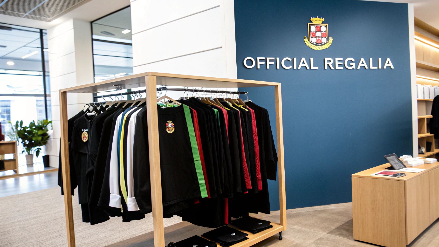 A close-up of a high-quality, embroidered graduation stole showing detailed stitching and vibrant colors.