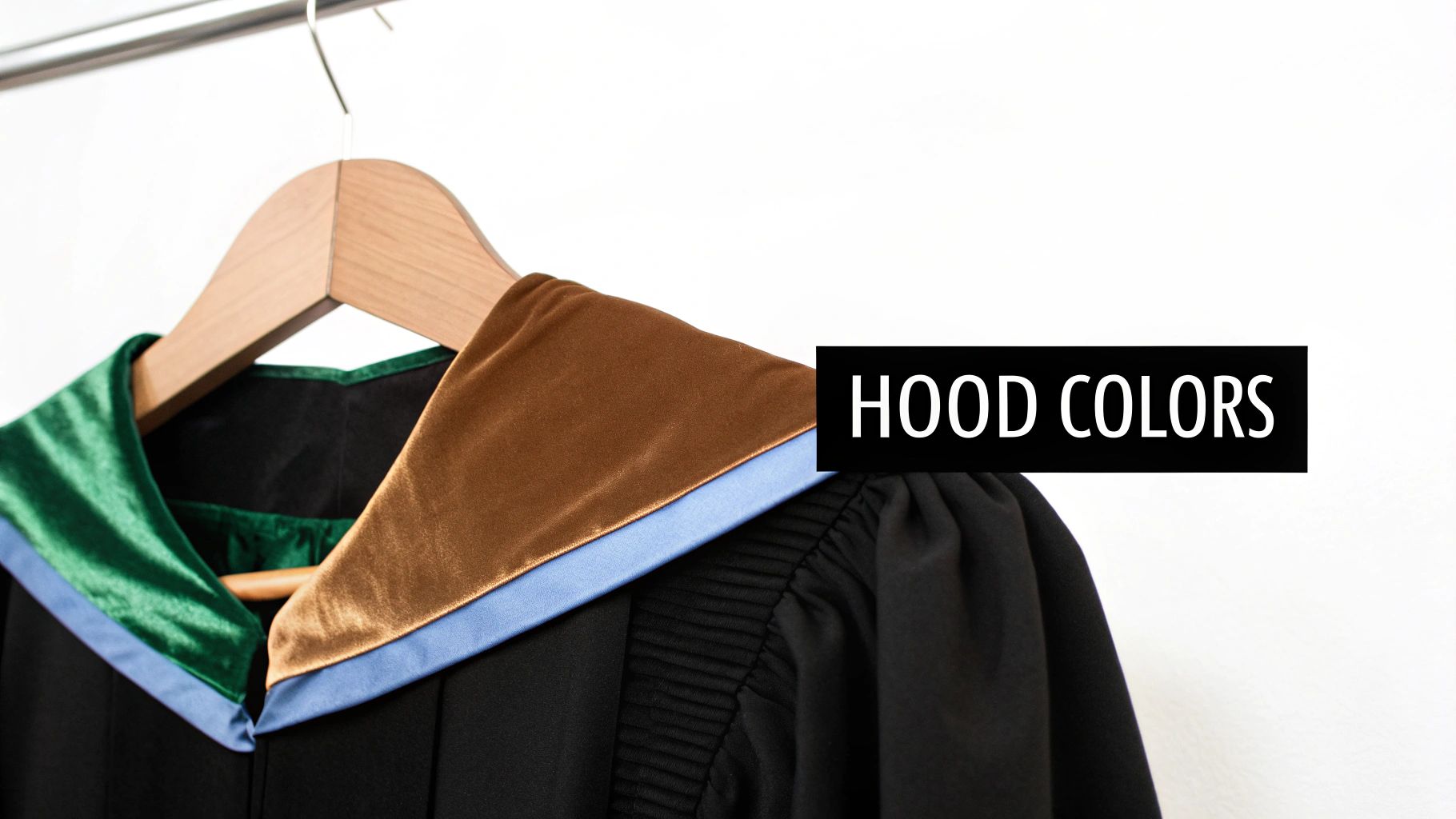 A close-up of a master's degree graduation regalia hood showing its colors and fabric.