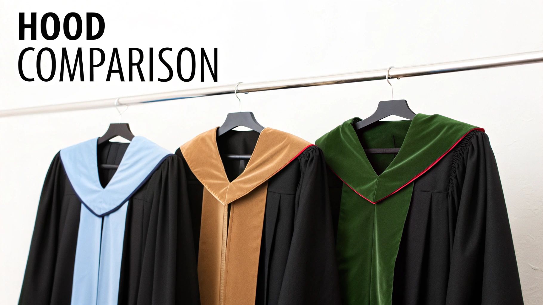 A display of various academic hoods for bachelor's, master's, and doctoral degrees