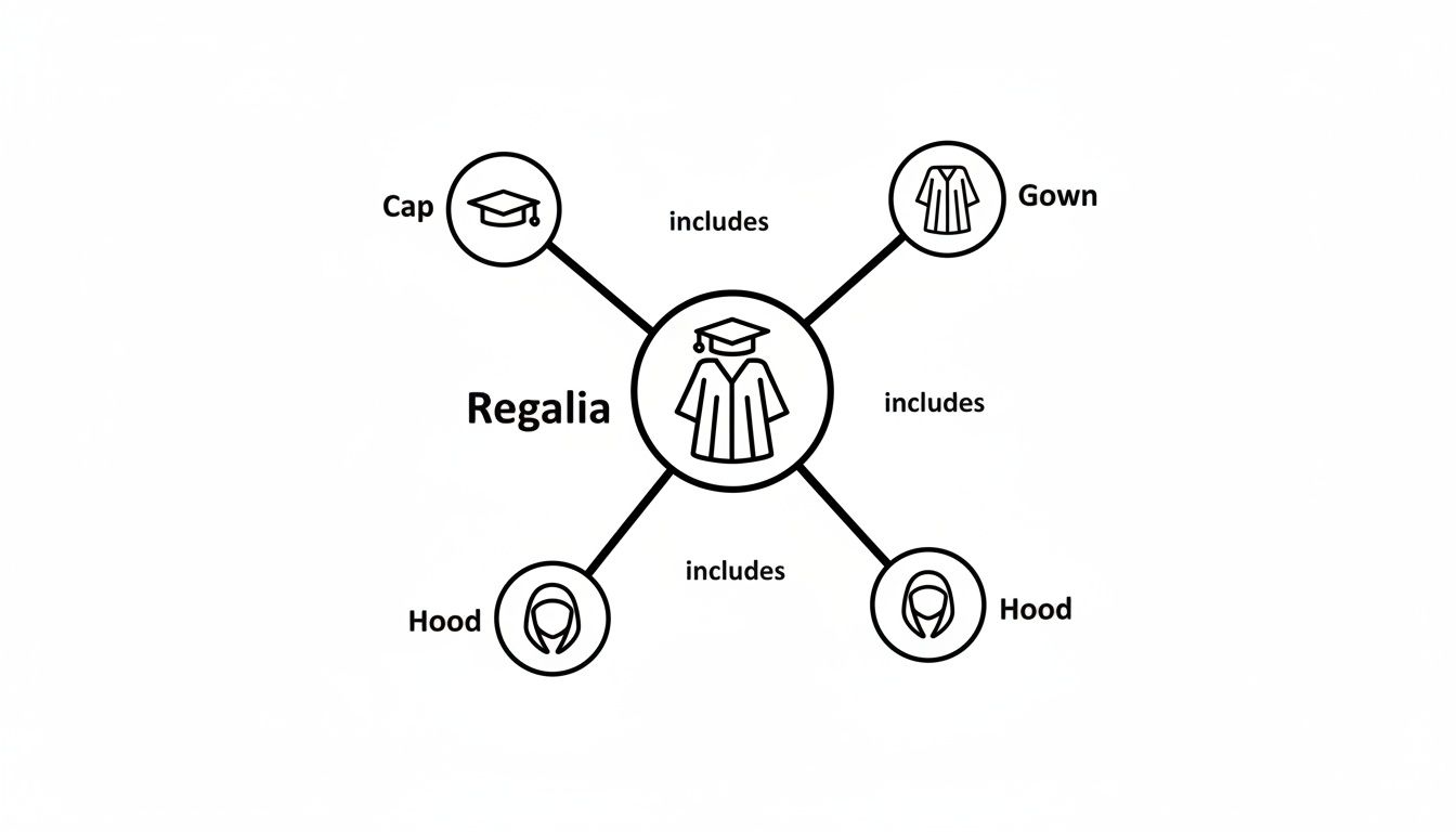 Infographic about parts of a graduation gown