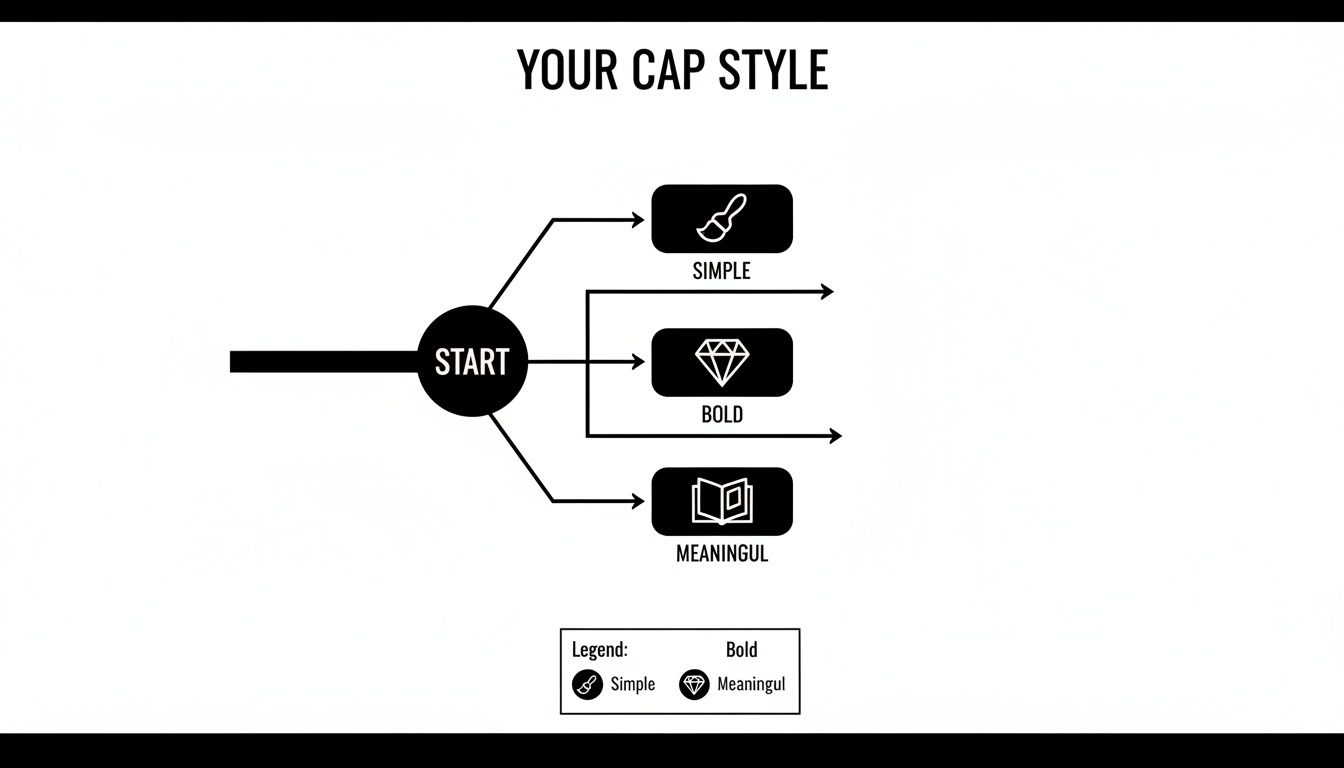 Flowchart displaying three distinct cap style options: Simple, Bold, and Meaningful, each with an icon.