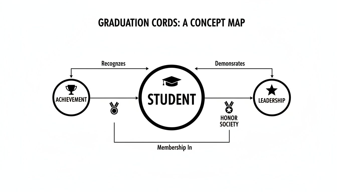 A concept map showing how students earn graduation cords through achievement, leadership, and honor society membership.