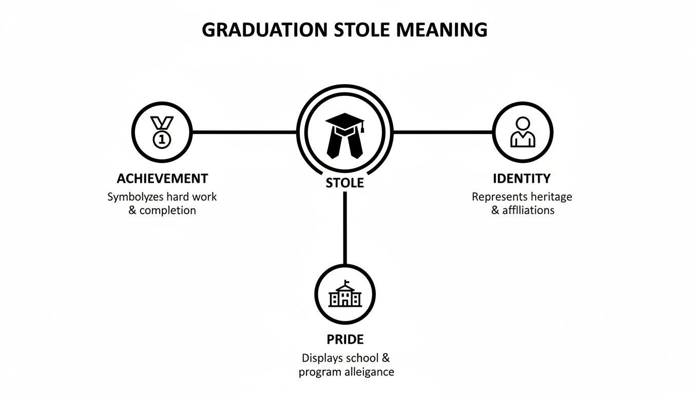Diagram illustrating the meaning of a graduation stole, representing achievement, identity, and pride.