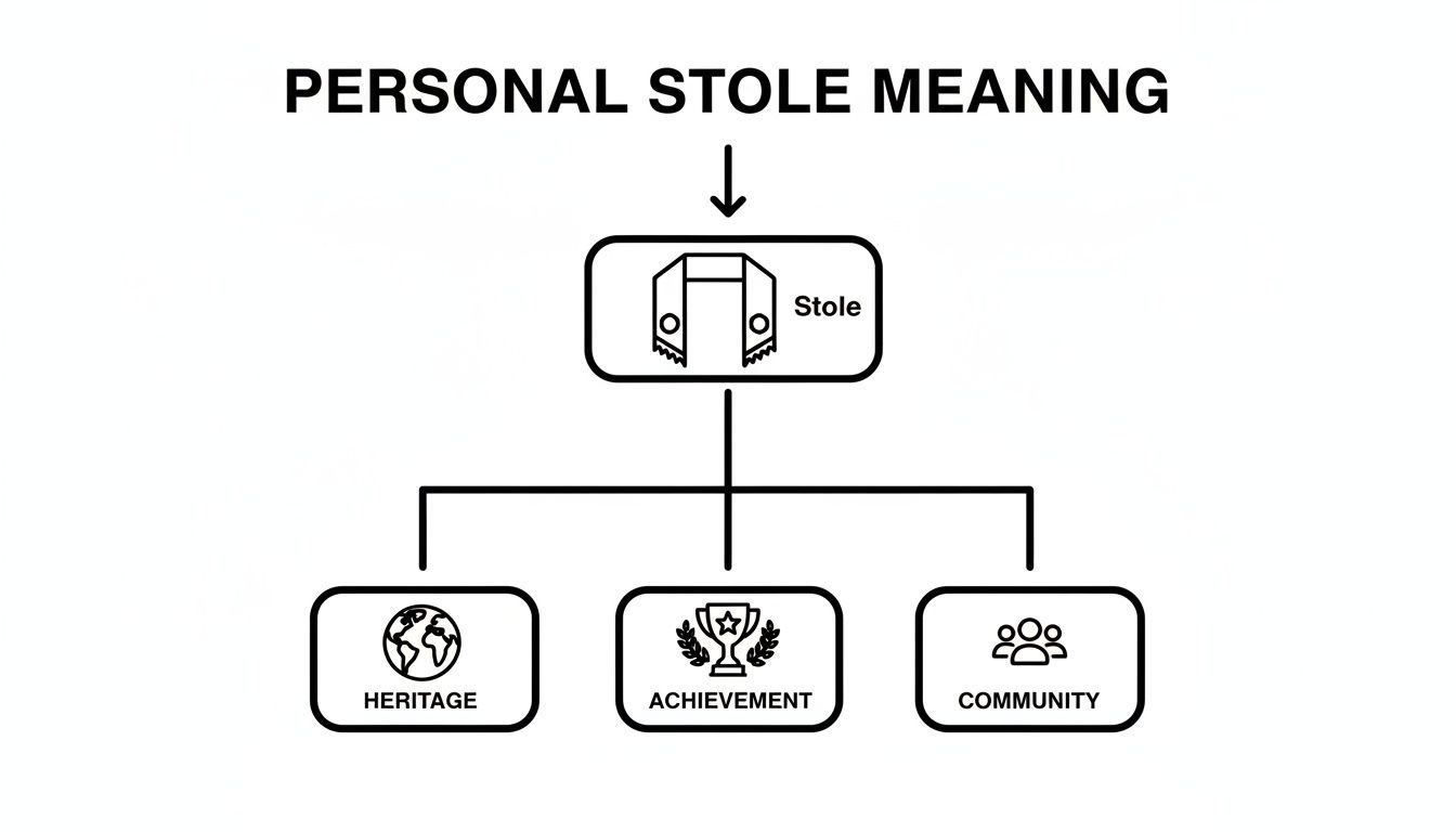 Diagram explaining the personal meaning of a stole, connecting it to heritage, achievement, and community.