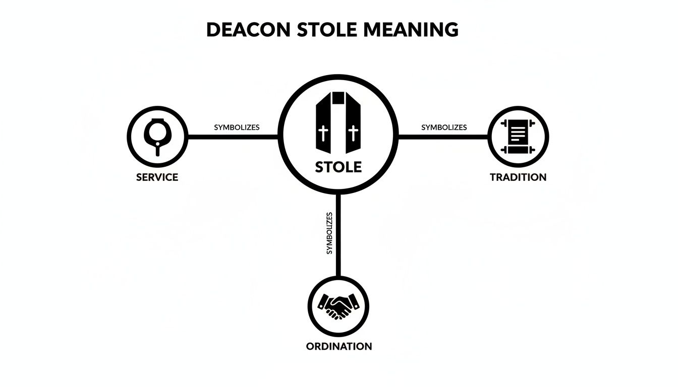 Diagram explaining the meaning of a deacon stole, symbolizing service, tradition, and ordination.
