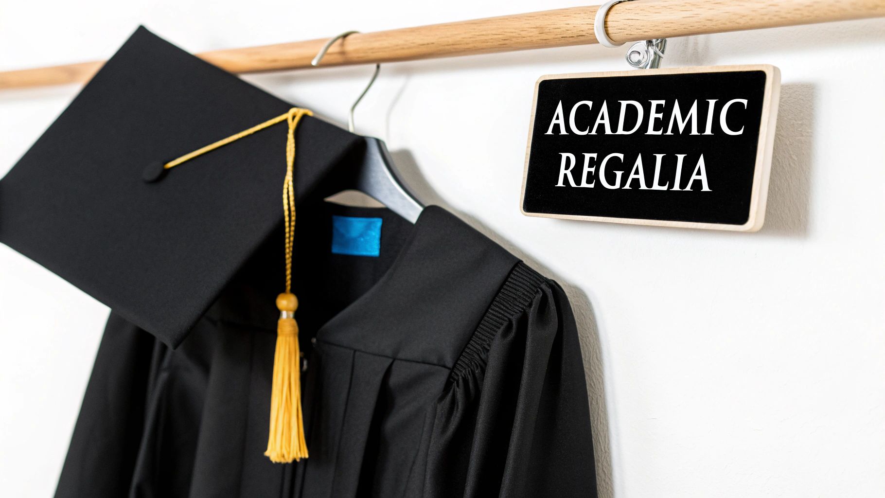 Graduate smiling while adjusting her graduation cap.